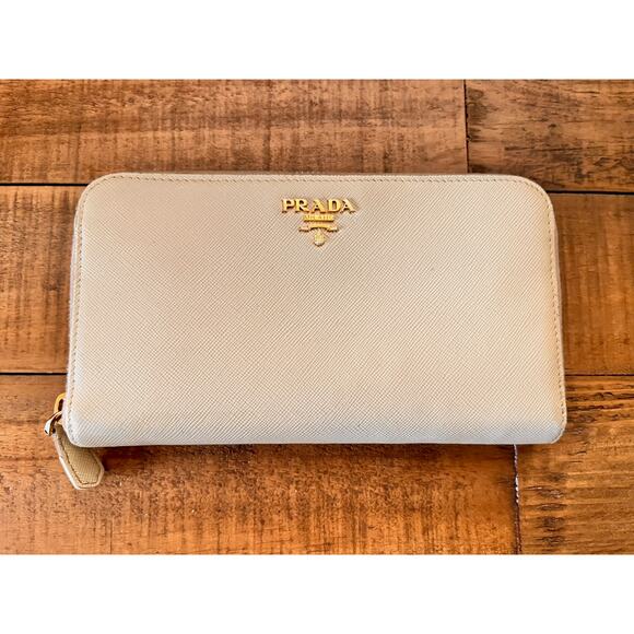 PRADA Saffiano Leather Long zip around Wallet in Cream - Picture 1 of 14